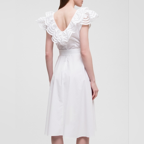 NW parosh CAKTUN RUFFLED NECK DRESS IN WHITE Size L - Picture 5 of 9